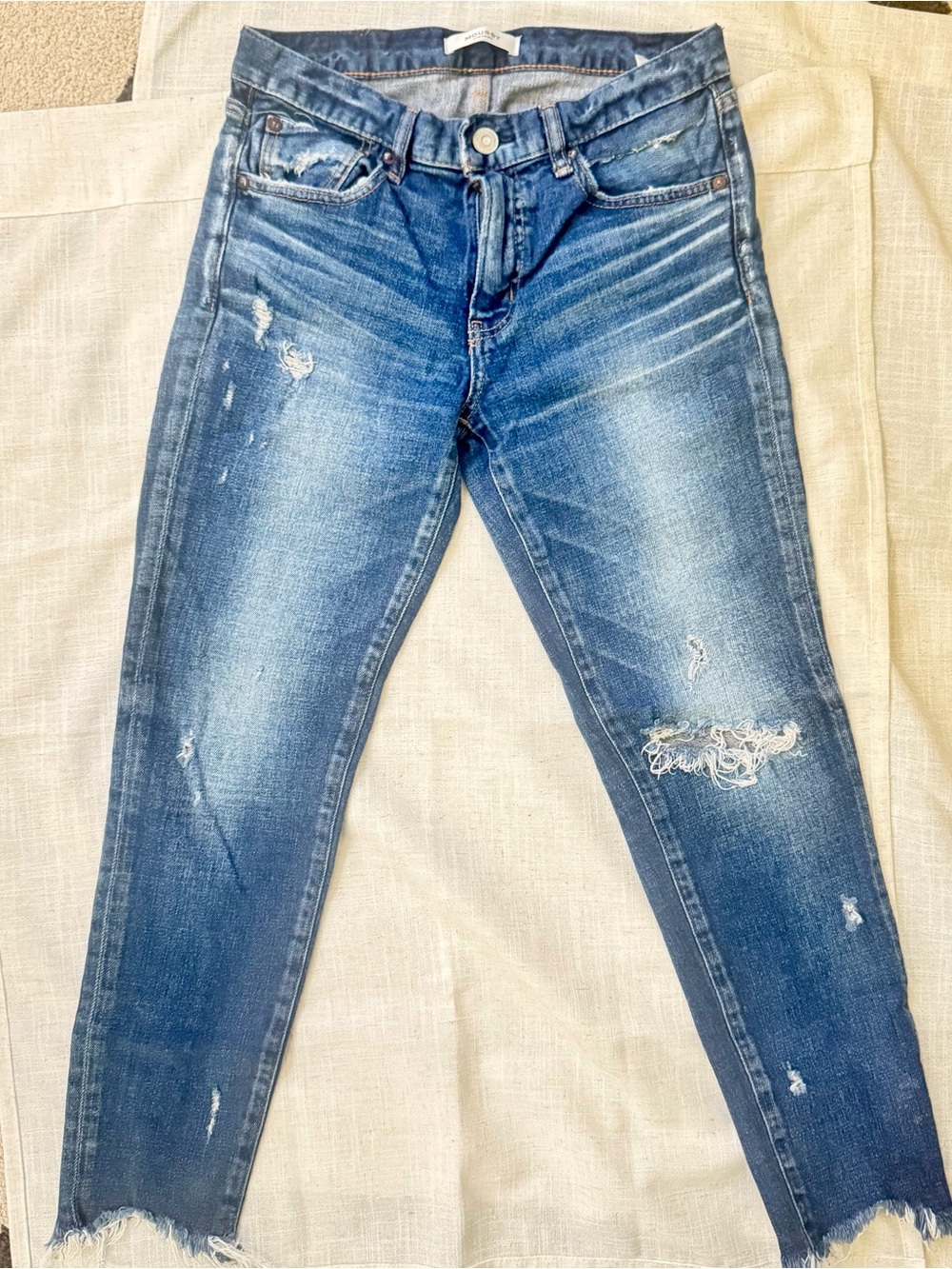 Moussy Vintage Kelly Washed Blue Distressed Denim Jeans Tapered Size 27